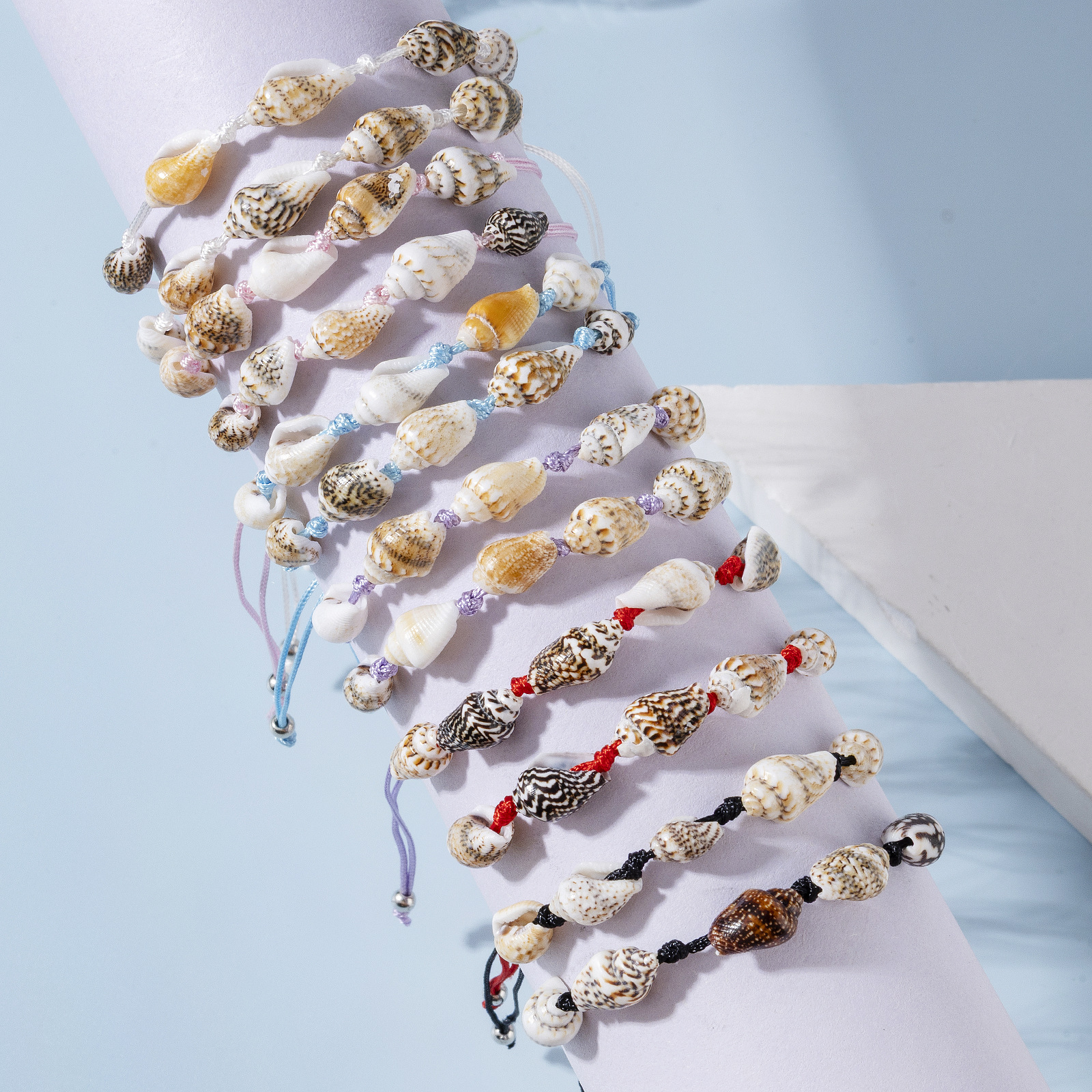 12pcs Natural Conch Bracelet Cowrie Shell Braided Adjustable Stackable Wristbands
